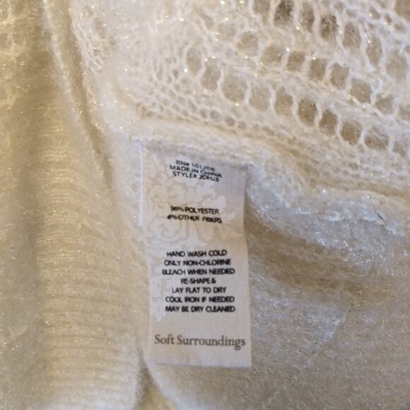 Soft Surroundings Size L Fuzzy Knit Sweater Cream White Metallic Thread Classic - Picture 6 of 11